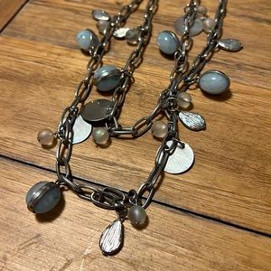 Long silver and blue necklace